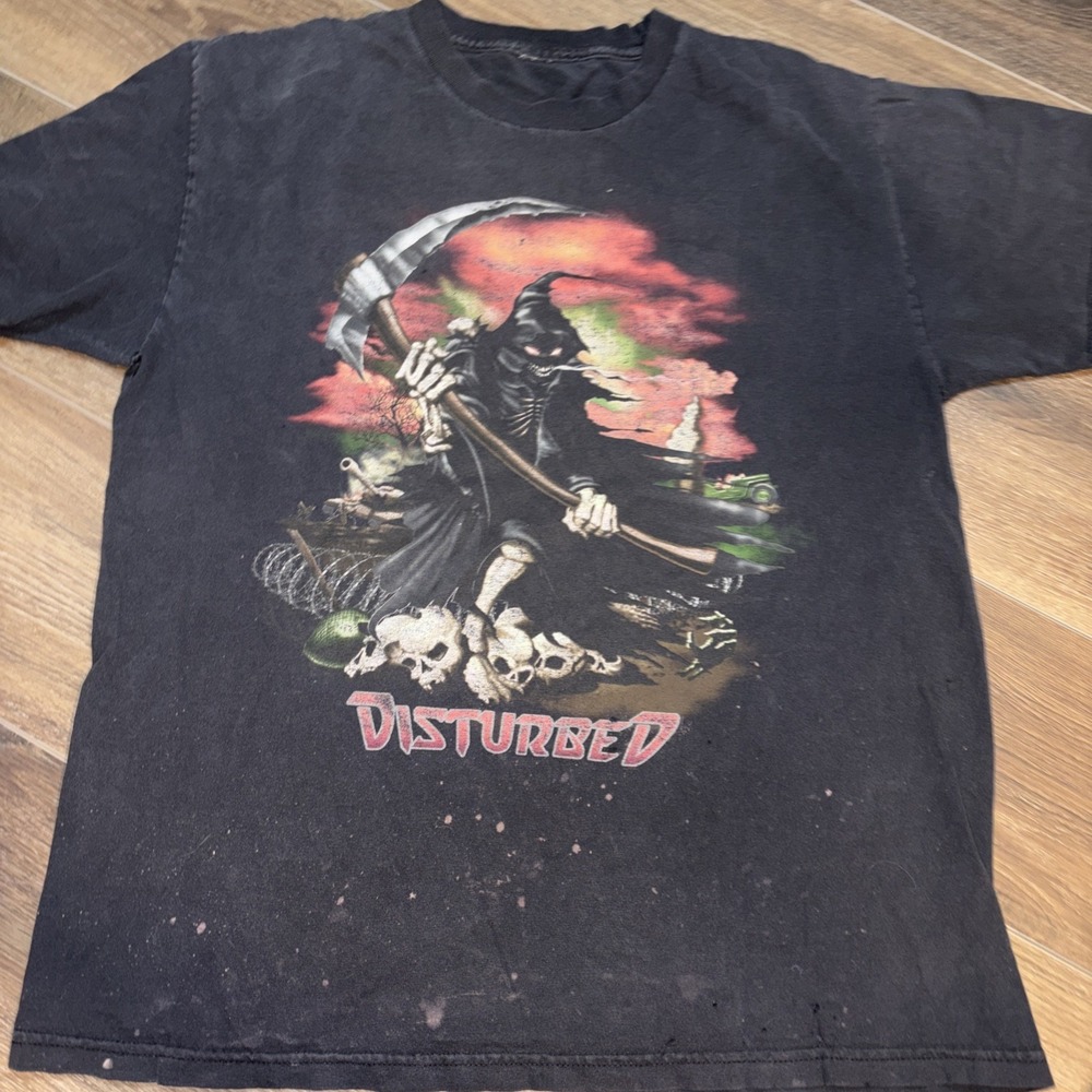 Vintage Disturbed Grim Reaper  Sickle Metal Band Graphic Tee Grunge Rock Large